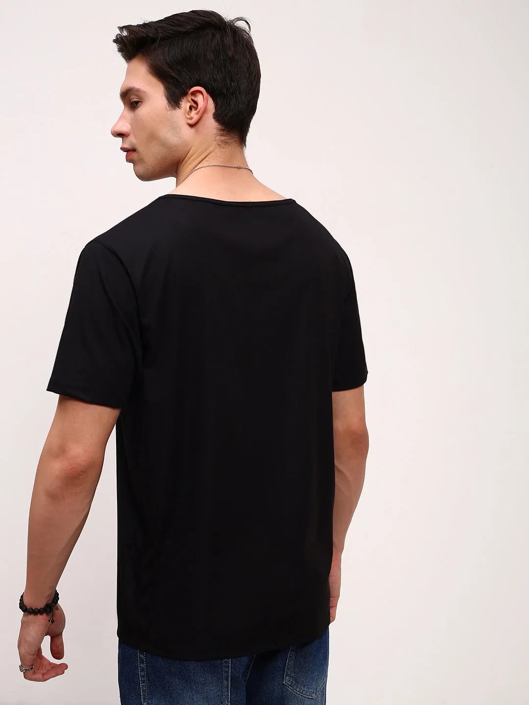 product marketing Men's Black Round Neck Solid Cotton T-Shirt