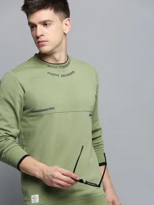 Men's Green Round Neck Typographic Printed Sweatshirt product hiking suitable durability