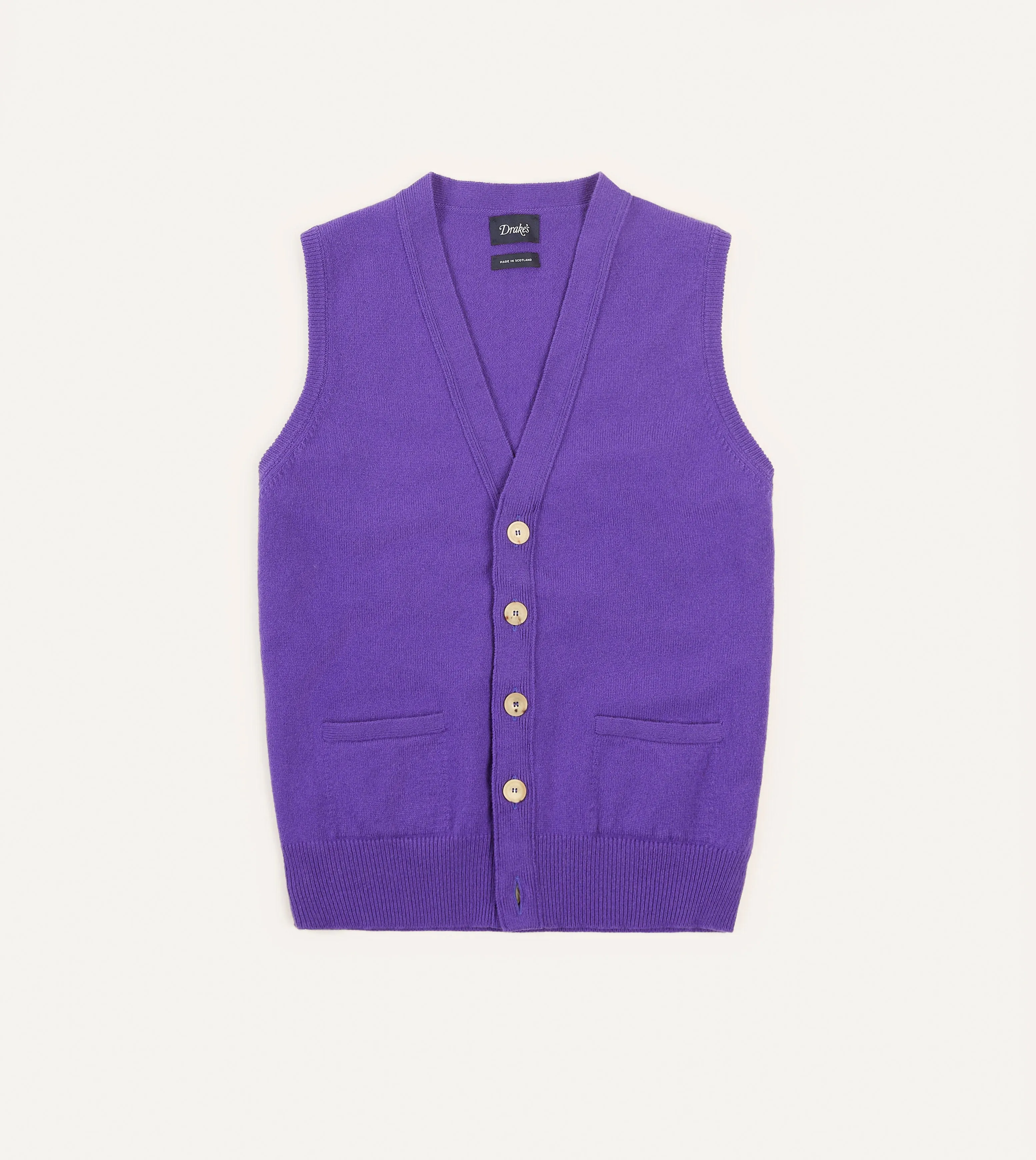 Temperature Regulating Knit DoubleLayered Edging Purple Lambswool Sleeveless Cardigan