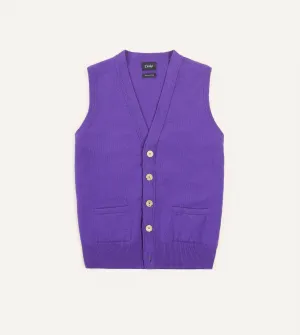 Temperature Regulating Knit DoubleLayered Edging Purple Lambswool Sleeveless Cardigan