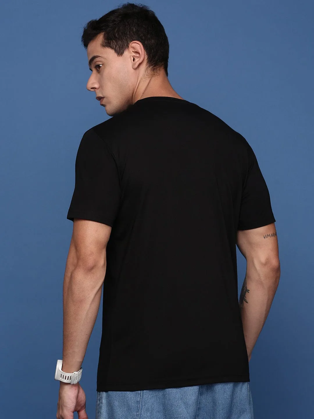 Relaxed Vibes Men's Black Henley Neck Cotton Solid Slim Fit T-Shirt