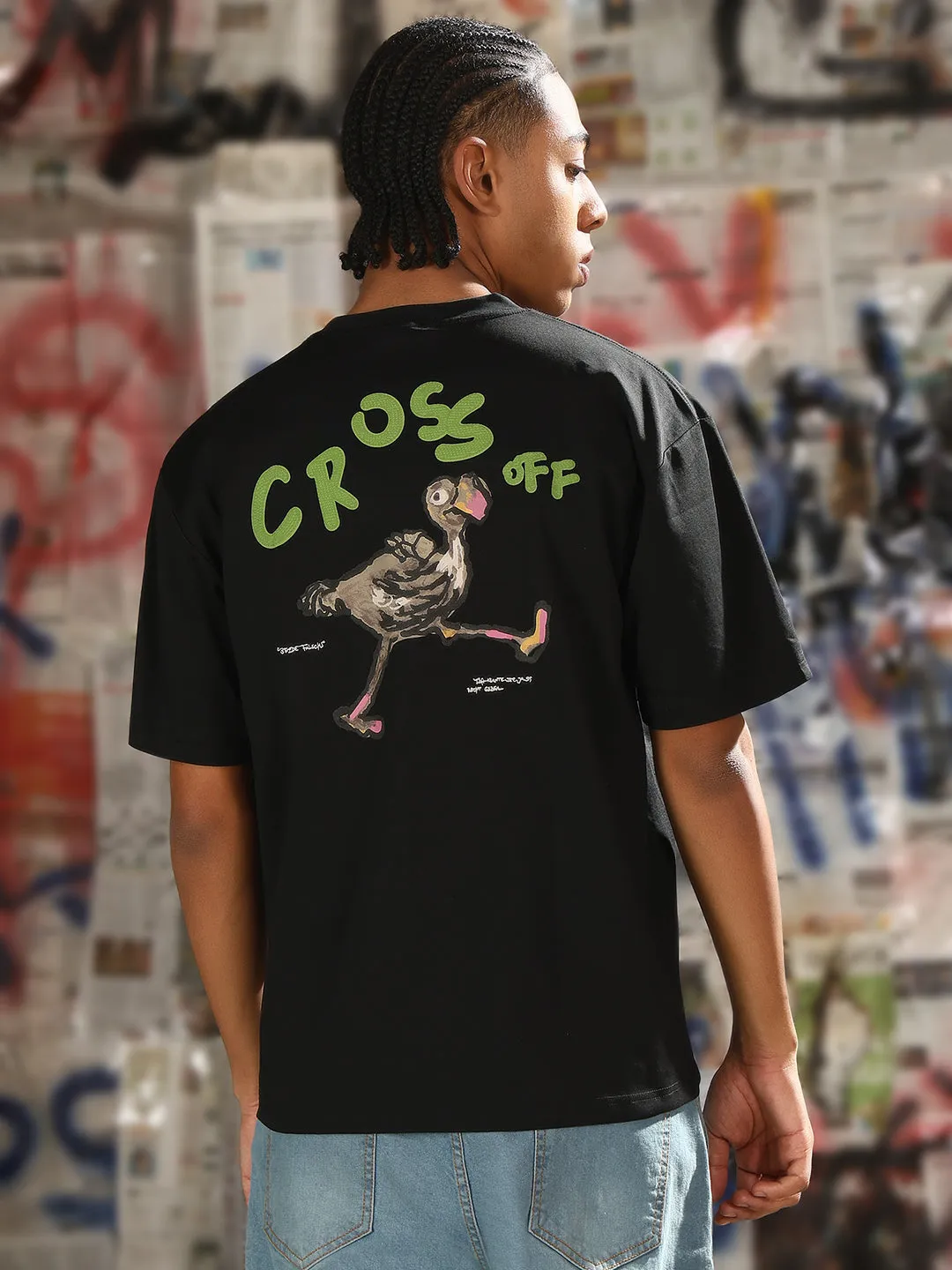 Men's Casual Black Typography Relaxed Fit T-Shirt Move Fast Layered Look