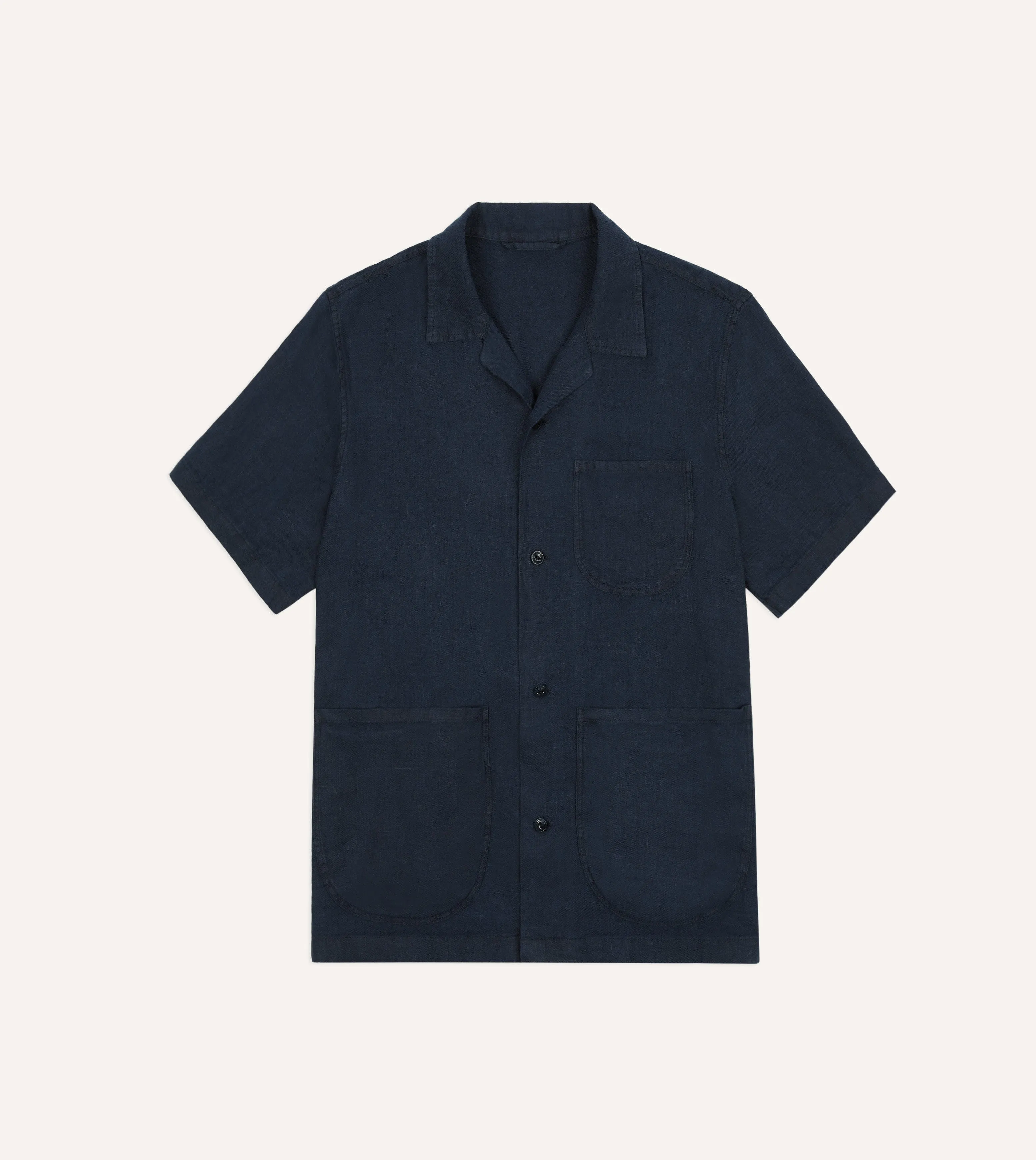 GentleWashResistance No-Shrink Fabric Indigo Linen Short Sleeve Safari Shirt