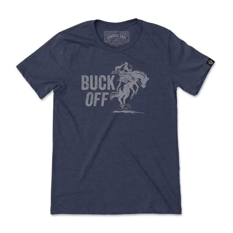 Cowboy Cool "Buck Off" Graphic Tee in Midnight Navy Travel Friendly