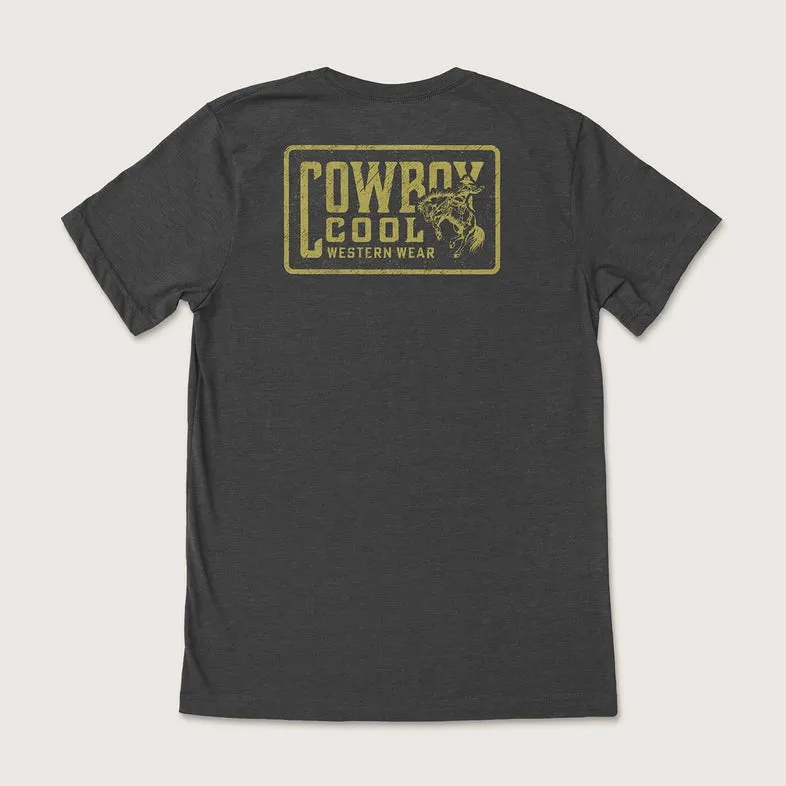 soft look Non Restrictive Cut Cowboy Cool "Roughrider" Graphic Tee in Dark Grey Heather
