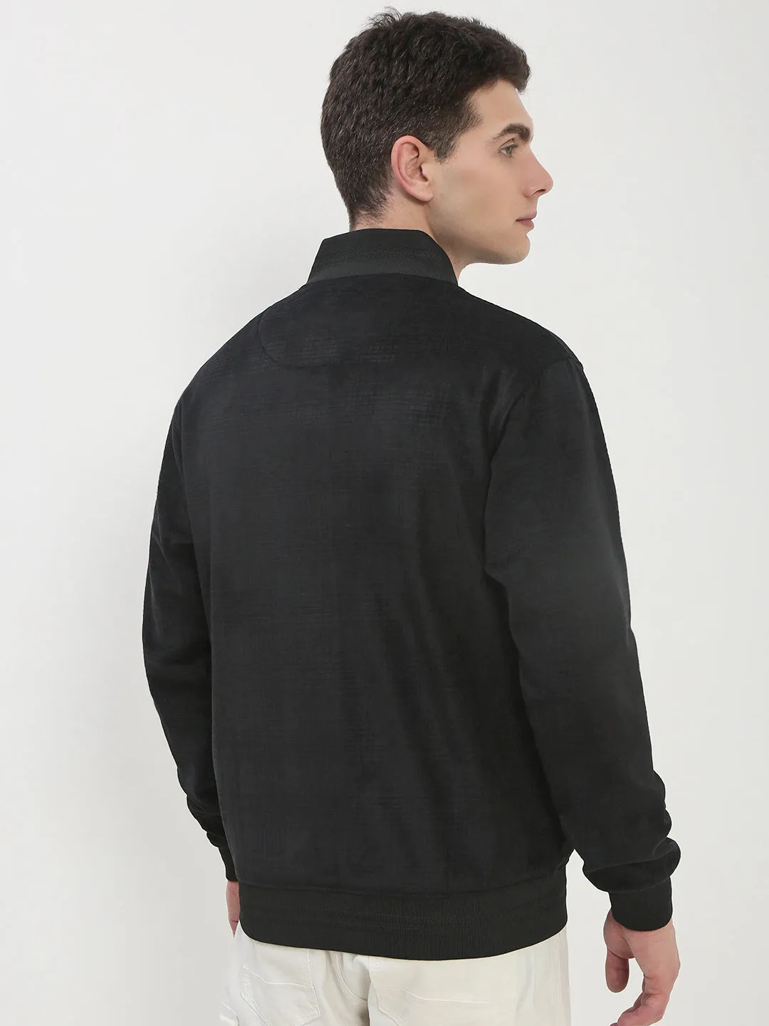Men's Black Solid Sweatshirt product fleece lining warmth Layering Piece