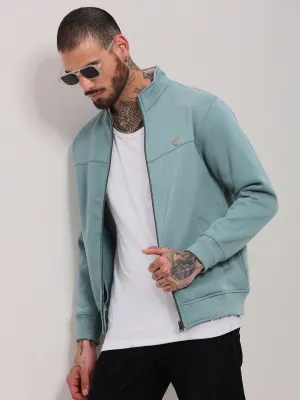 Men's Sea Green Mock Collar Front-Open Sweatshirt Cozy Fashion product package deal