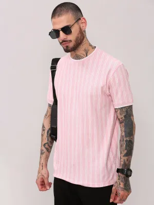 Affordable Men's Pink Striped T-Shirt