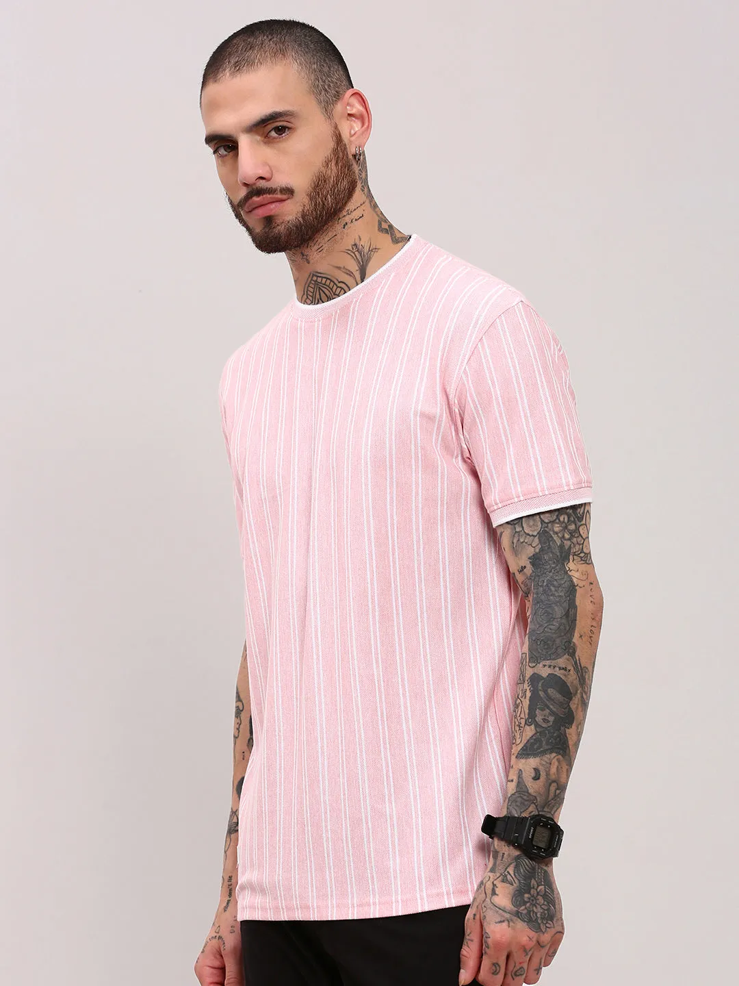 product generic practicality product tribal energy Men's Pink Striped T-Shirt