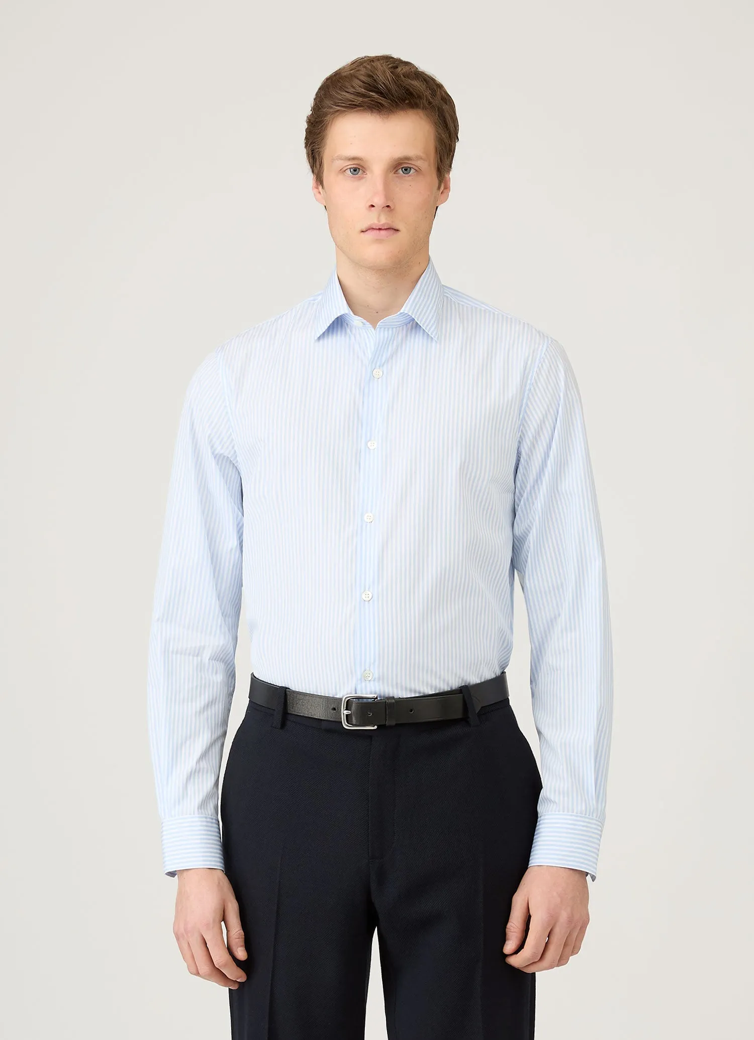 Men's Cutaway Collar Shirt in White/Light Blue Comfy Movement