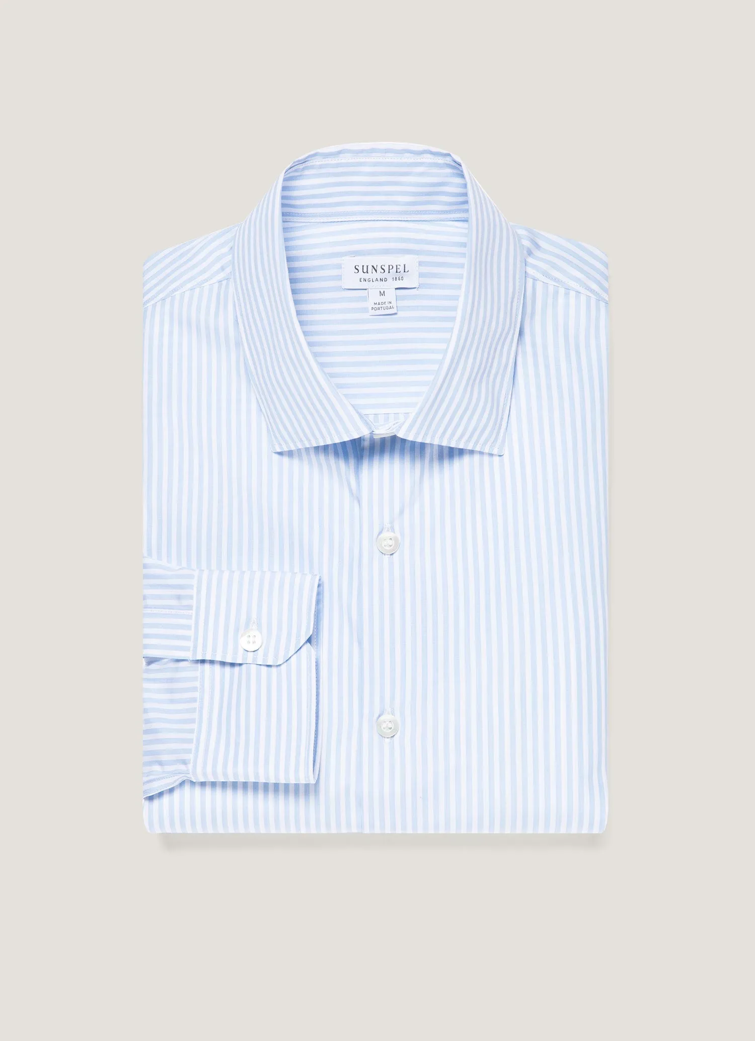 Men's Cutaway Collar Shirt in White/Light Blue Laser Cut Edges