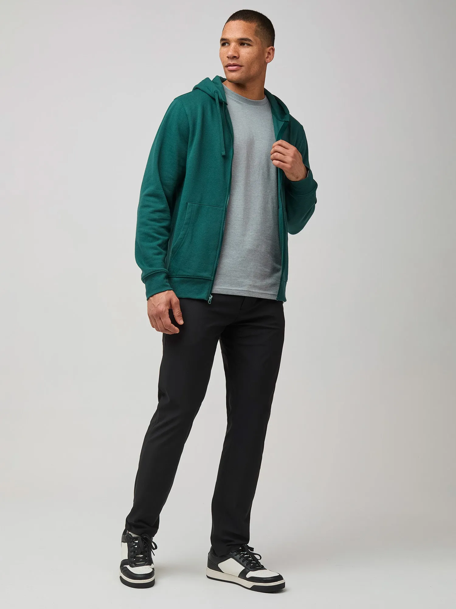 Dark Emerald Zip-Up Hoodie Anti-static Daily Staple