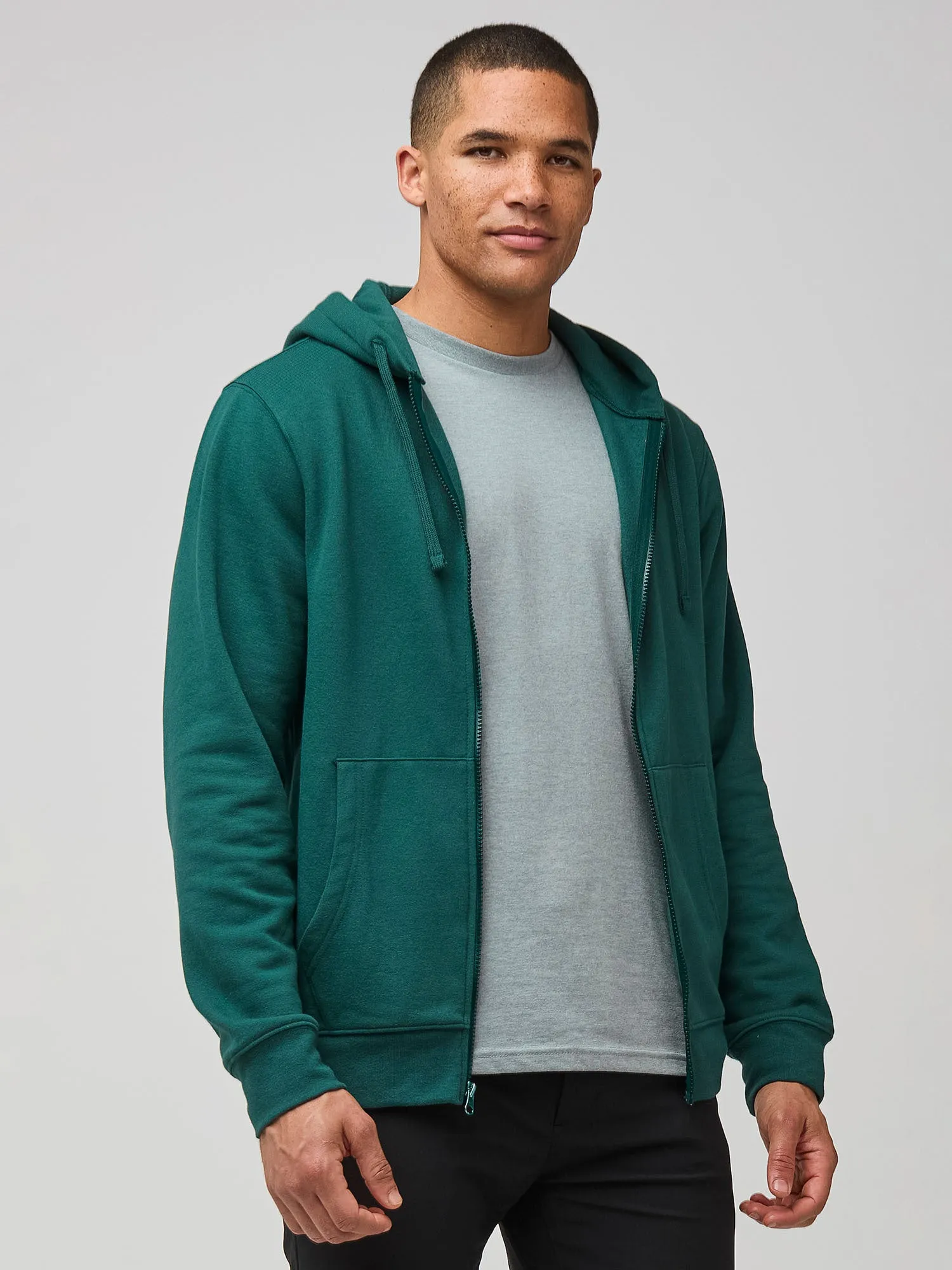 Dark Emerald Zip-Up Hoodie Classic Hoodie chain accents