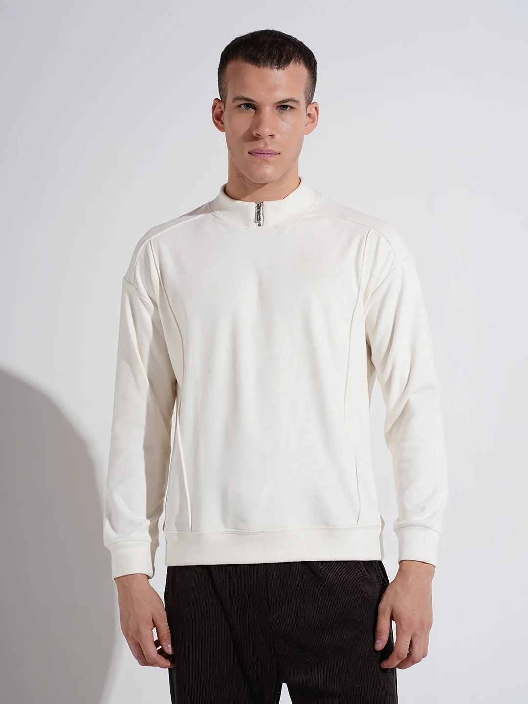 Men's Off White Mock Collar Regular Fit Sweatshirt product birthday joy