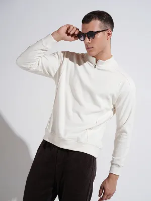 Men's Off White Mock Collar Regular Fit Sweatshirt Semi Formal Timeless Layer