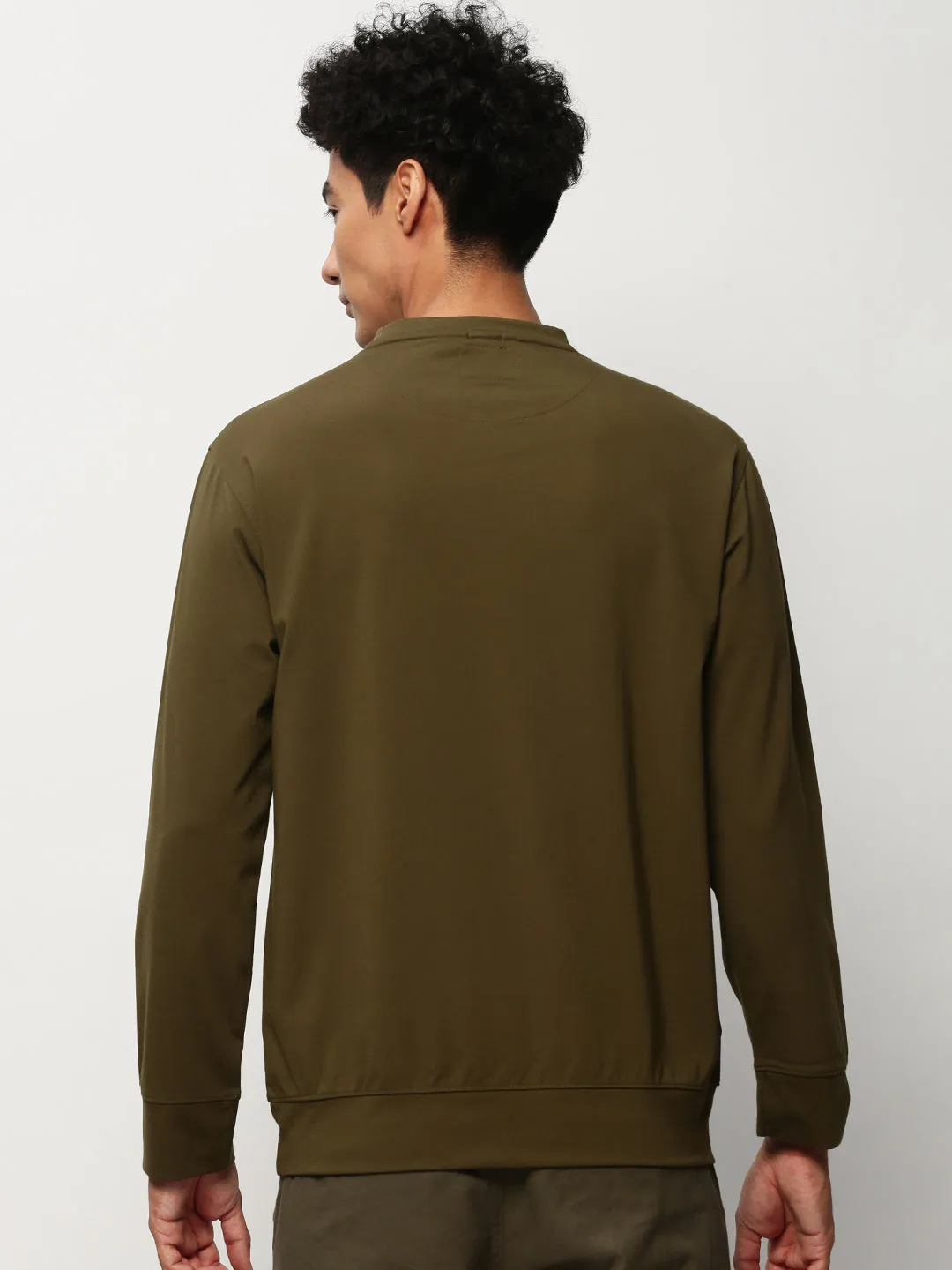 Premium Hoodie Chill Vibes Men's Olive Round Neck Long Sleeves Cotton Pullover