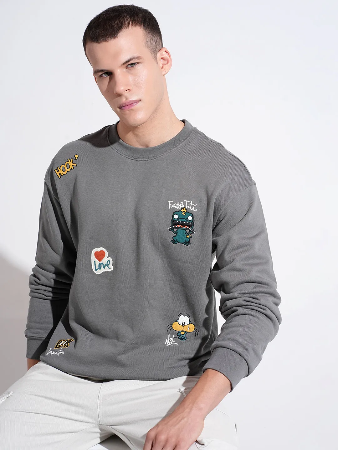 Men's Graphic Print Grey Round Neck Regular Fit Sweatshirt product mass produced efficiency product formal casual harmony