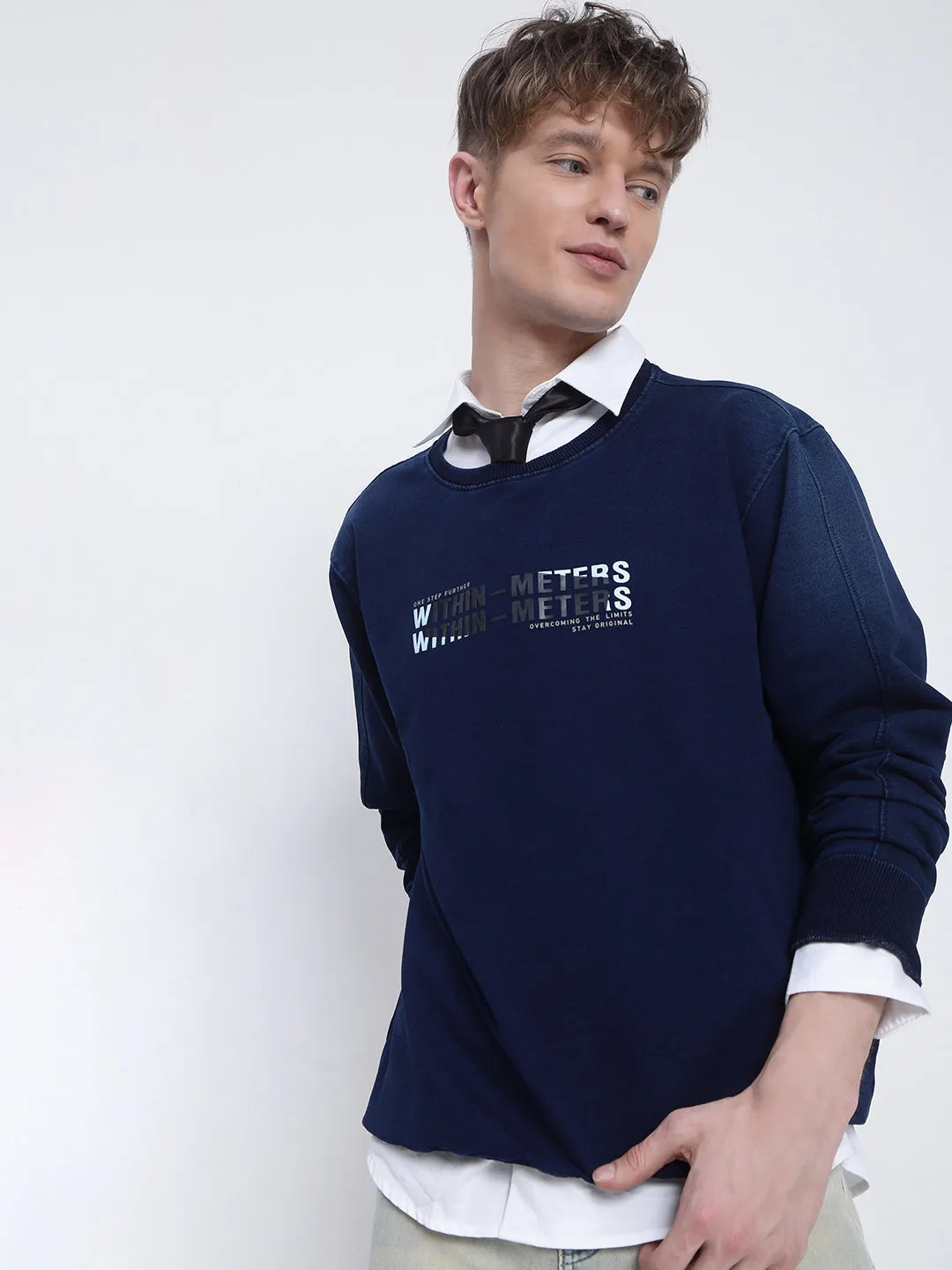 sporty wear Men's Typography Printed Navy Blue Round Neck Sweatshirt