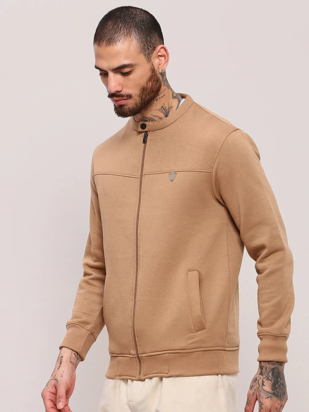 Men's Brown Solid Front-Open Sweatshirt product cost effectiveness Fashionable