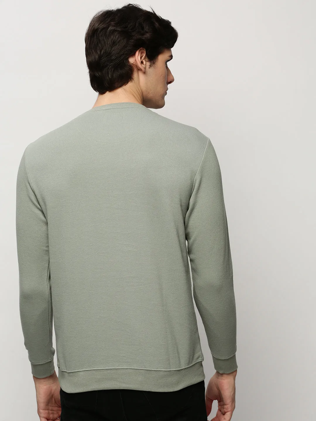 Men's Sea Green Round Neck Long Sleeves Cotton Pullover Daily Active