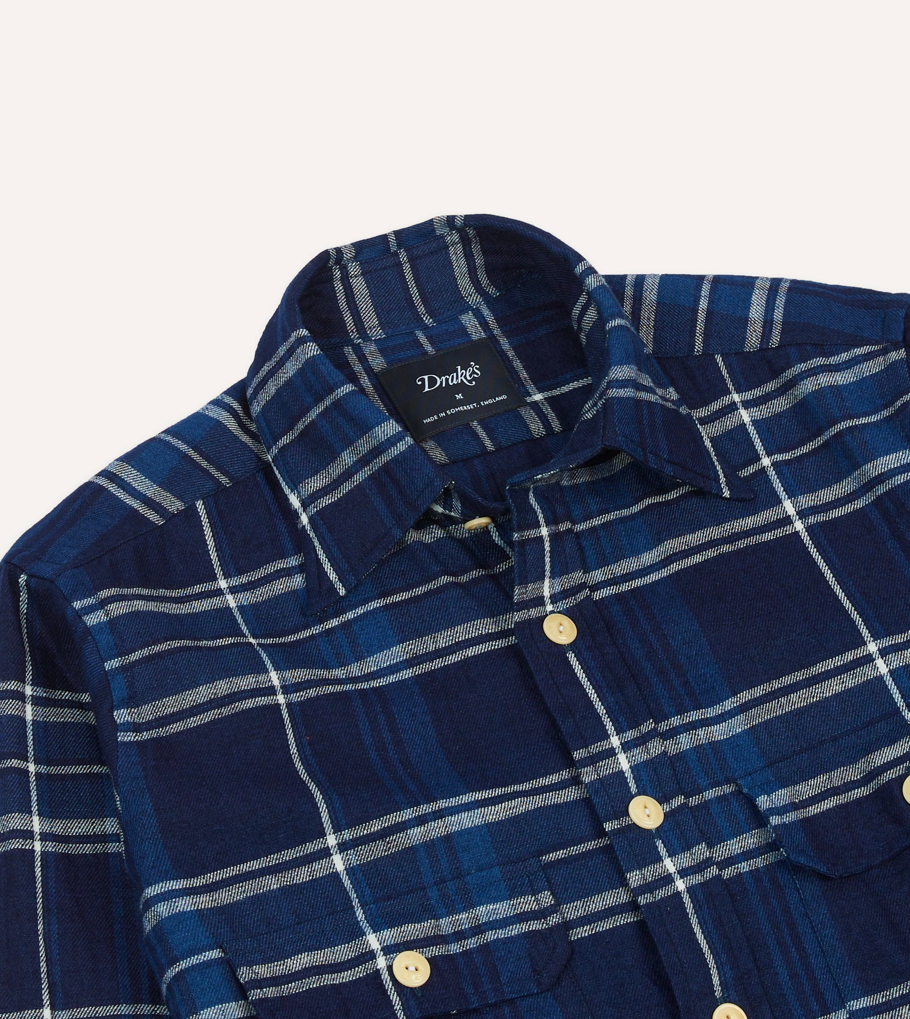 High Density Weave birthday party Blue Check Cotton Long Point Collar Work Shirt