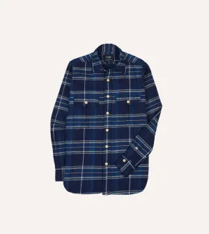 Effortless Vibe Pre Shrunk Cotton Blue Check Cotton Long Point Collar Work Shirt