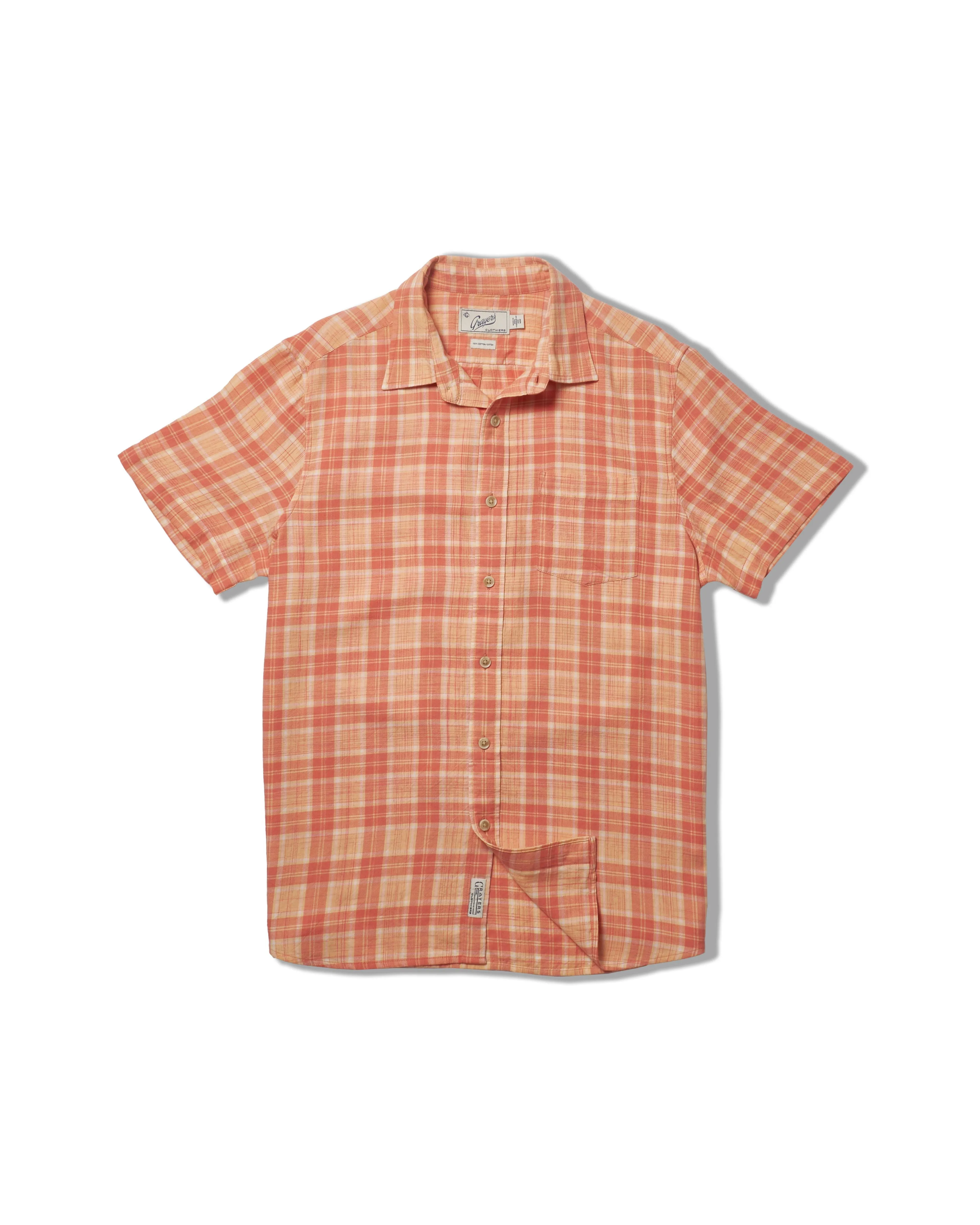 Light Weight Power Loom Short Sleeve Shirt - Auburn Cream Plaid Multi Purpose Wear