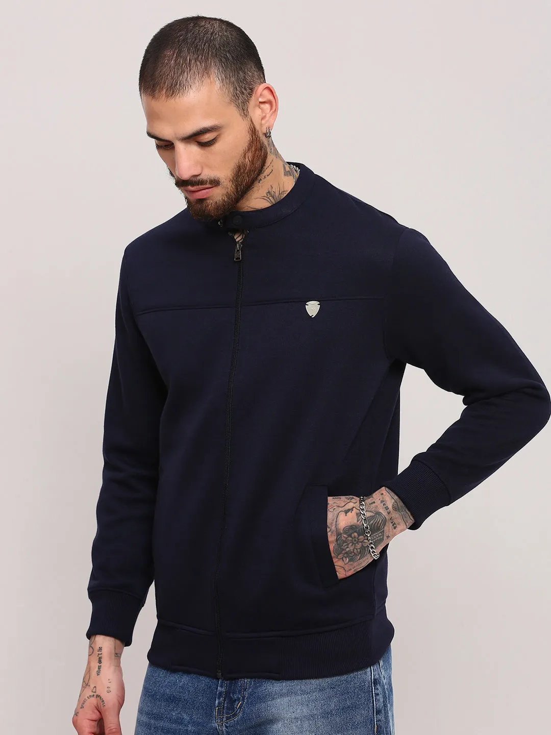 Men's Navy Blue Solid Sweatshirt Chambray