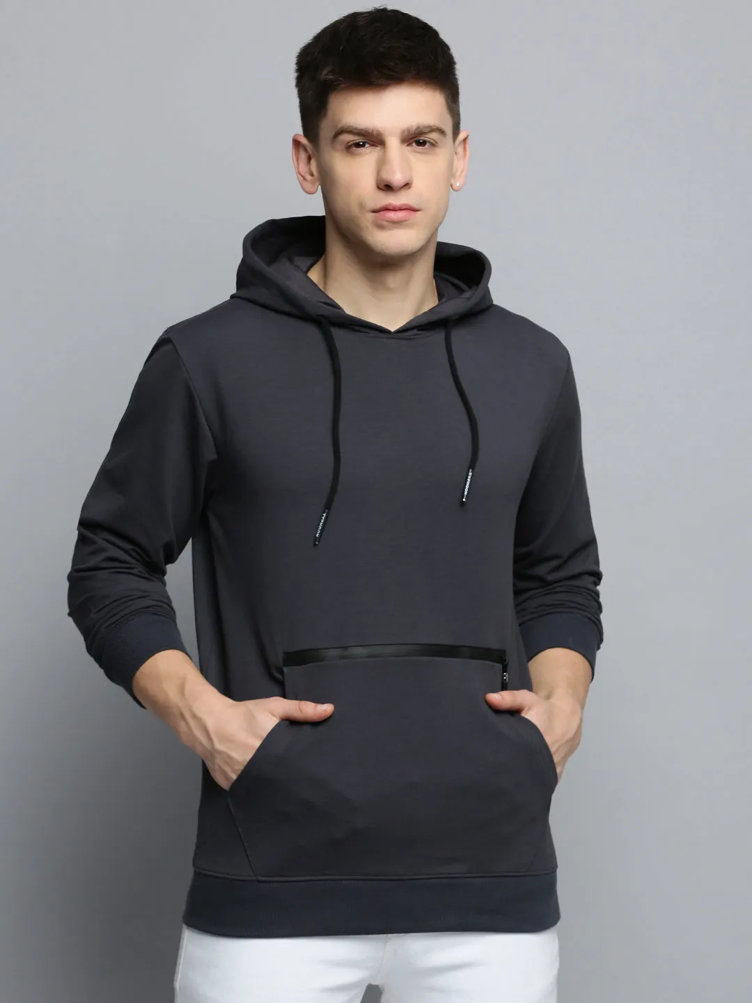 Men's Grey Solid Casual Hoodie wedding guest wear