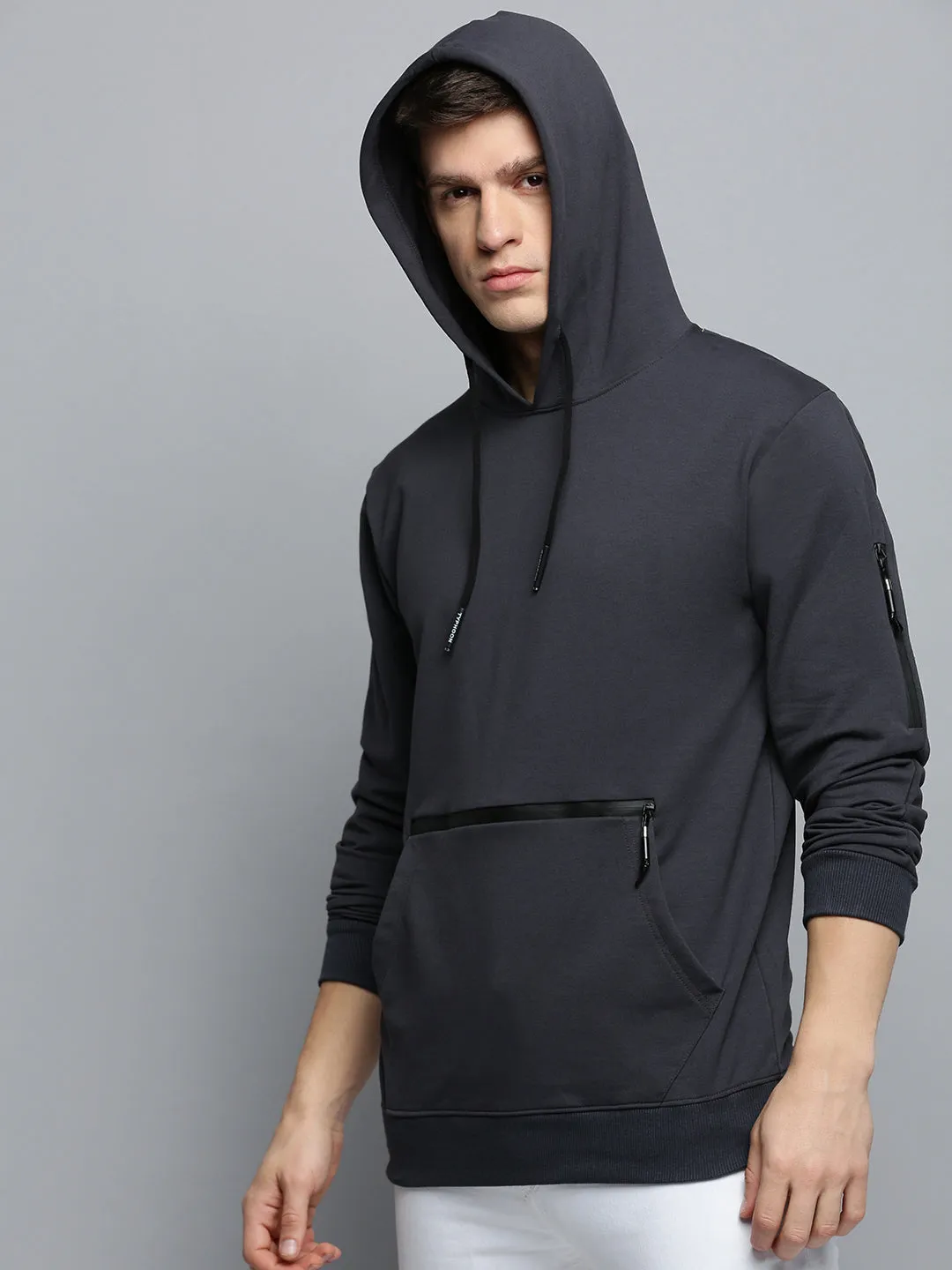 Easy Layer Sustainable Fabric Men's Grey Solid Casual Hoodie