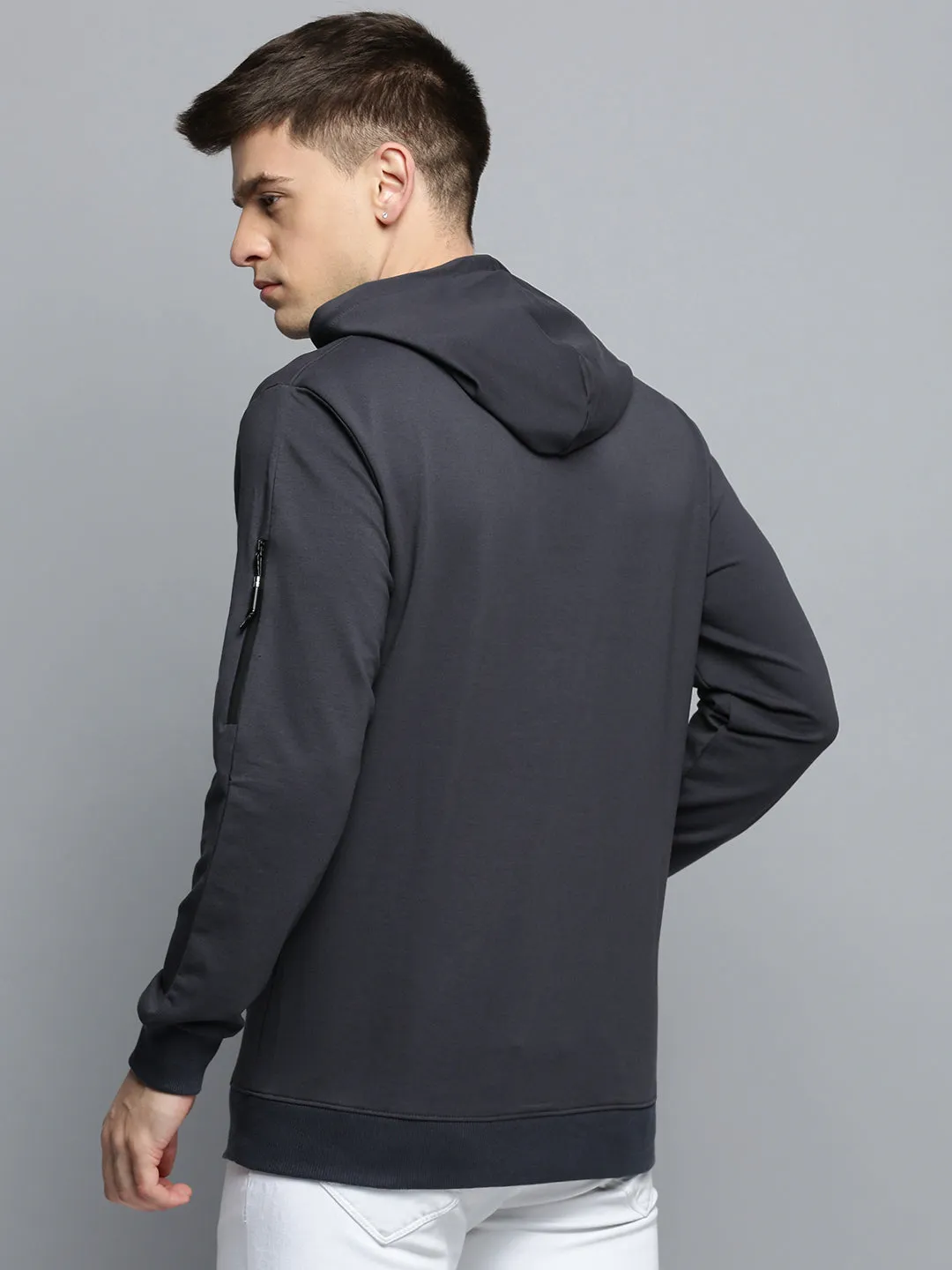 Essential Layer Men's Grey Solid Casual Hoodie
