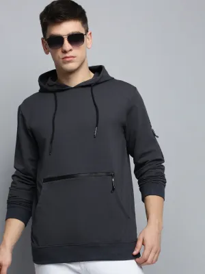 Timeless Fashion workout wear Men's Grey Solid Casual Hoodie