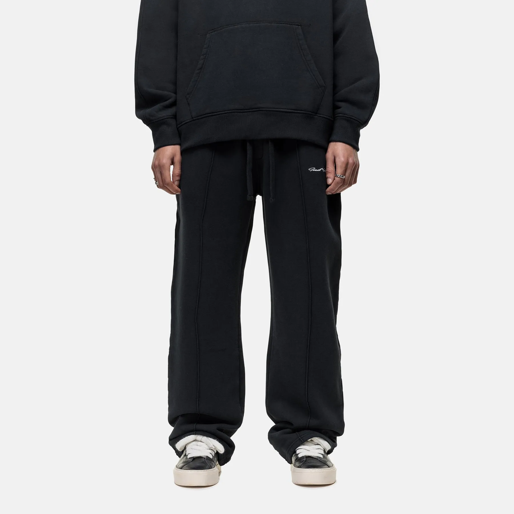 Scribble Washed Black Joggers Flexible Gusset Design