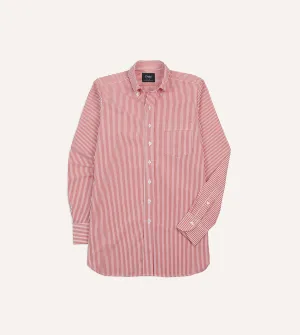 Trendy Design Comfortable Casual Red Narrow Stripe Cotton Poplin Button-Down Shirt