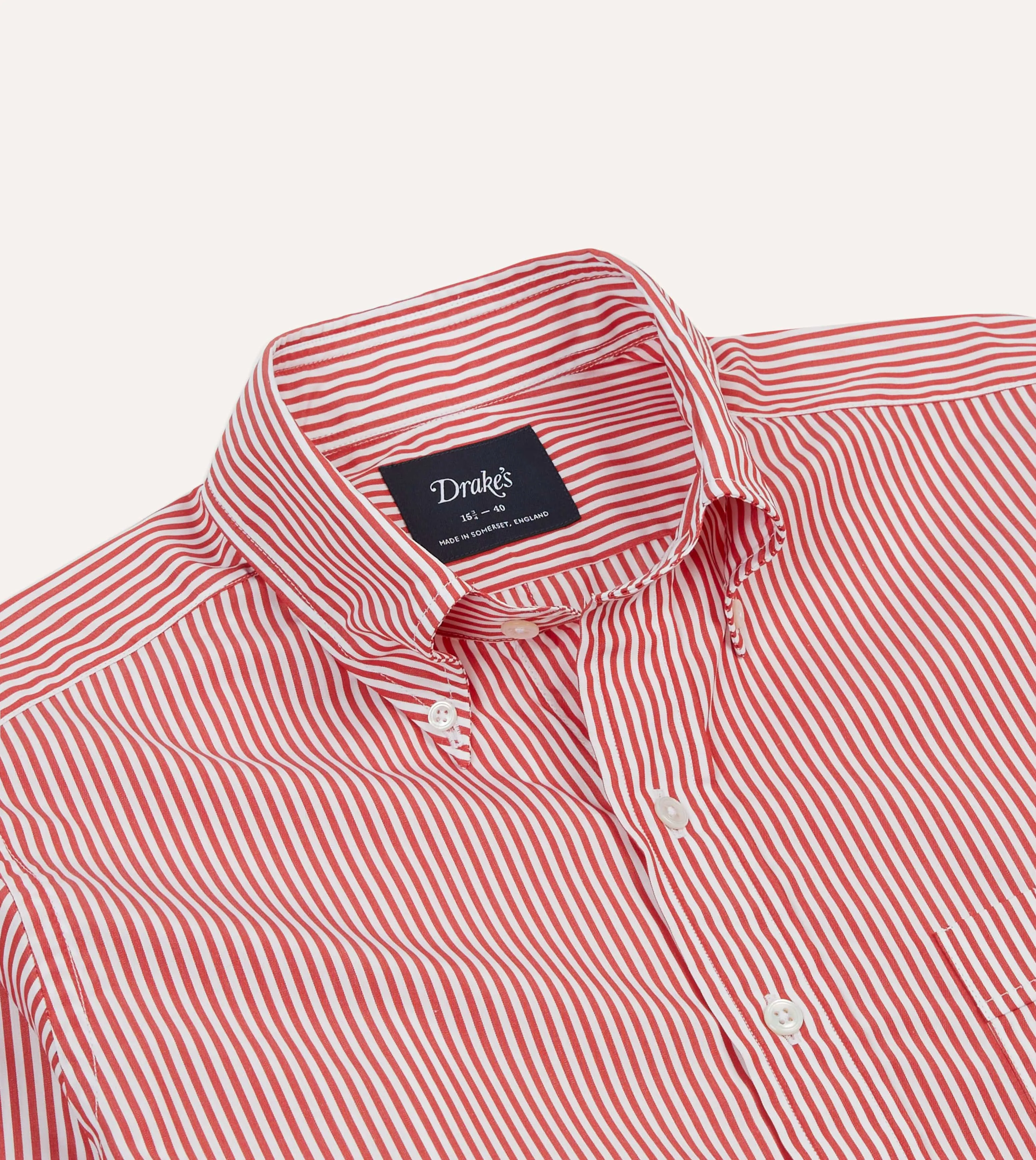Red Narrow Stripe Cotton Poplin Button-Down Shirt Roomy Comfort
