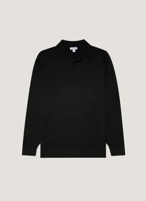 Minimalist Stitching WaffleKnit Texture Men's Extra-Fine Merino Polo Shirt in Black
