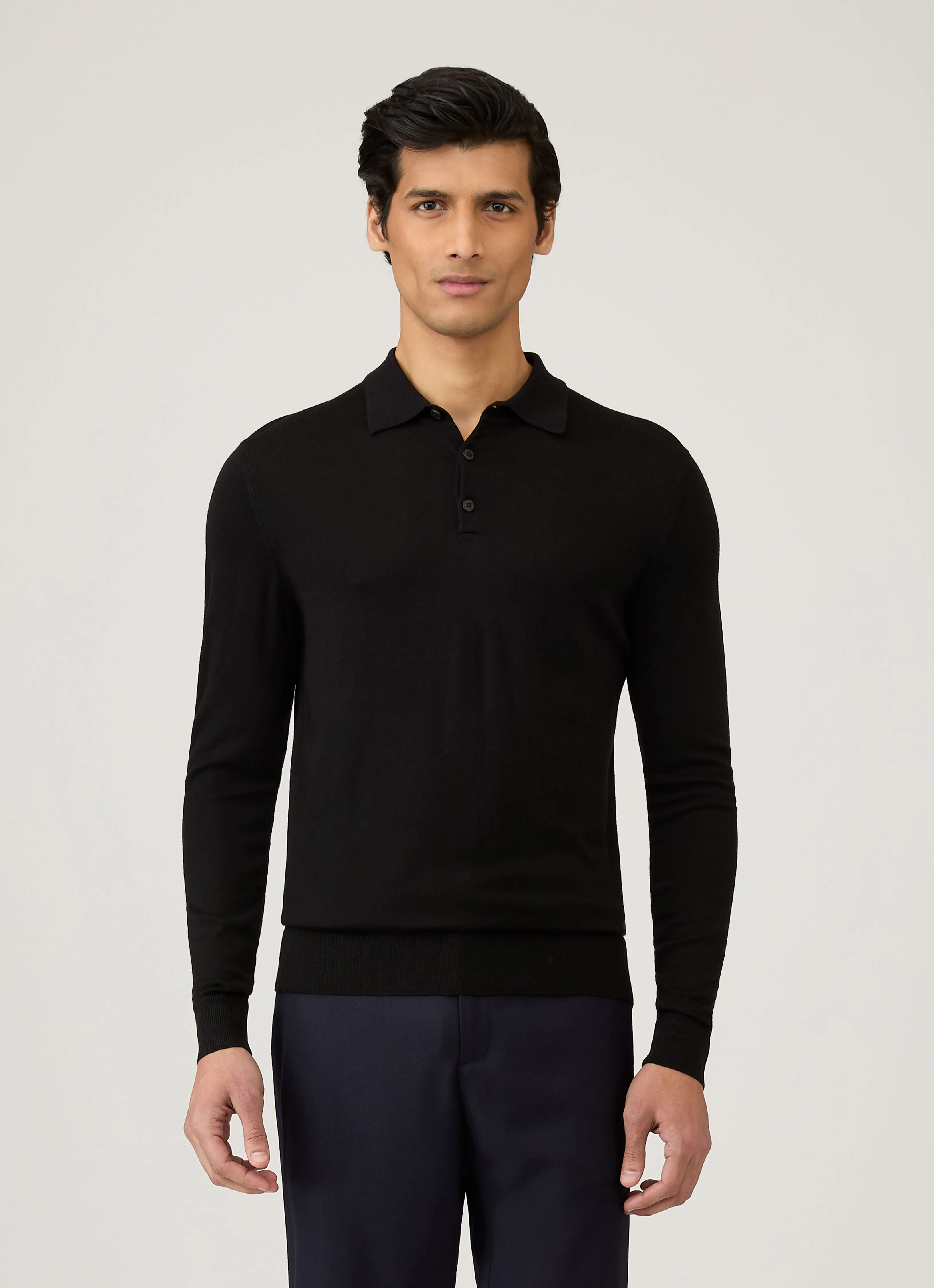 Thermoregulating Fabric Men's Extra-Fine Merino Polo Shirt in Black