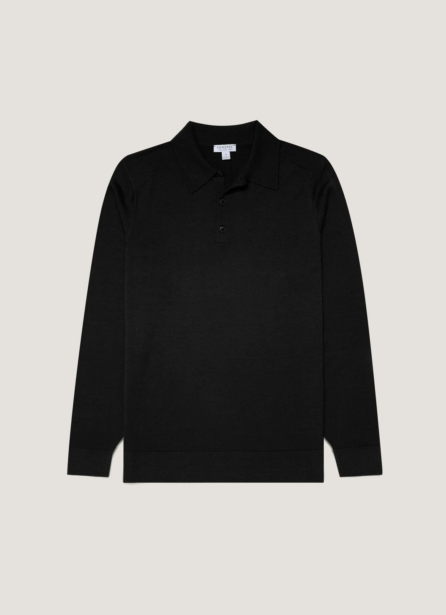 Minimalist Stitching WaffleKnit Texture Men's Extra-Fine Merino Polo Shirt in Black