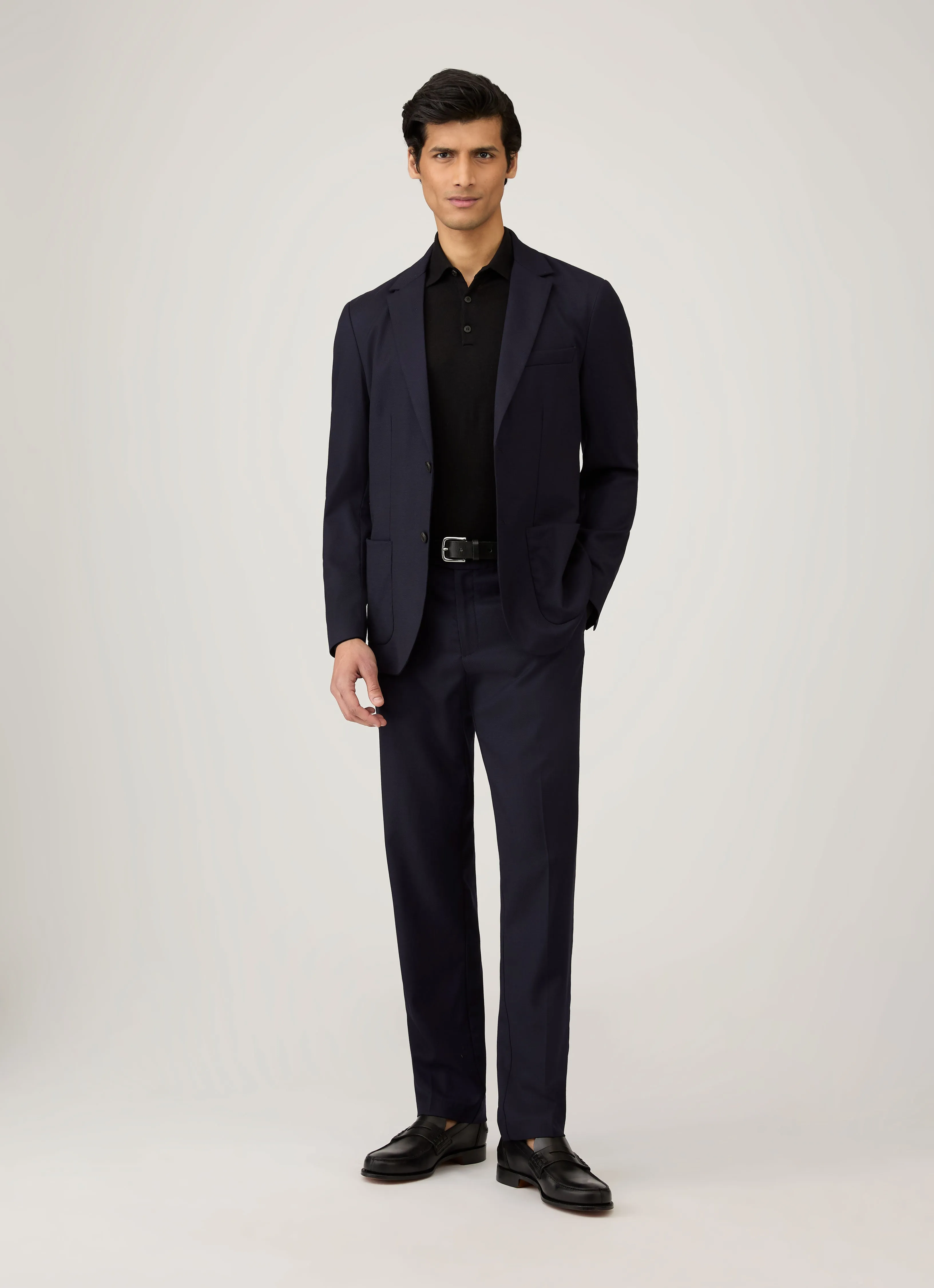 Men's Extra-Fine Merino Polo Shirt in Black Cozy Moments