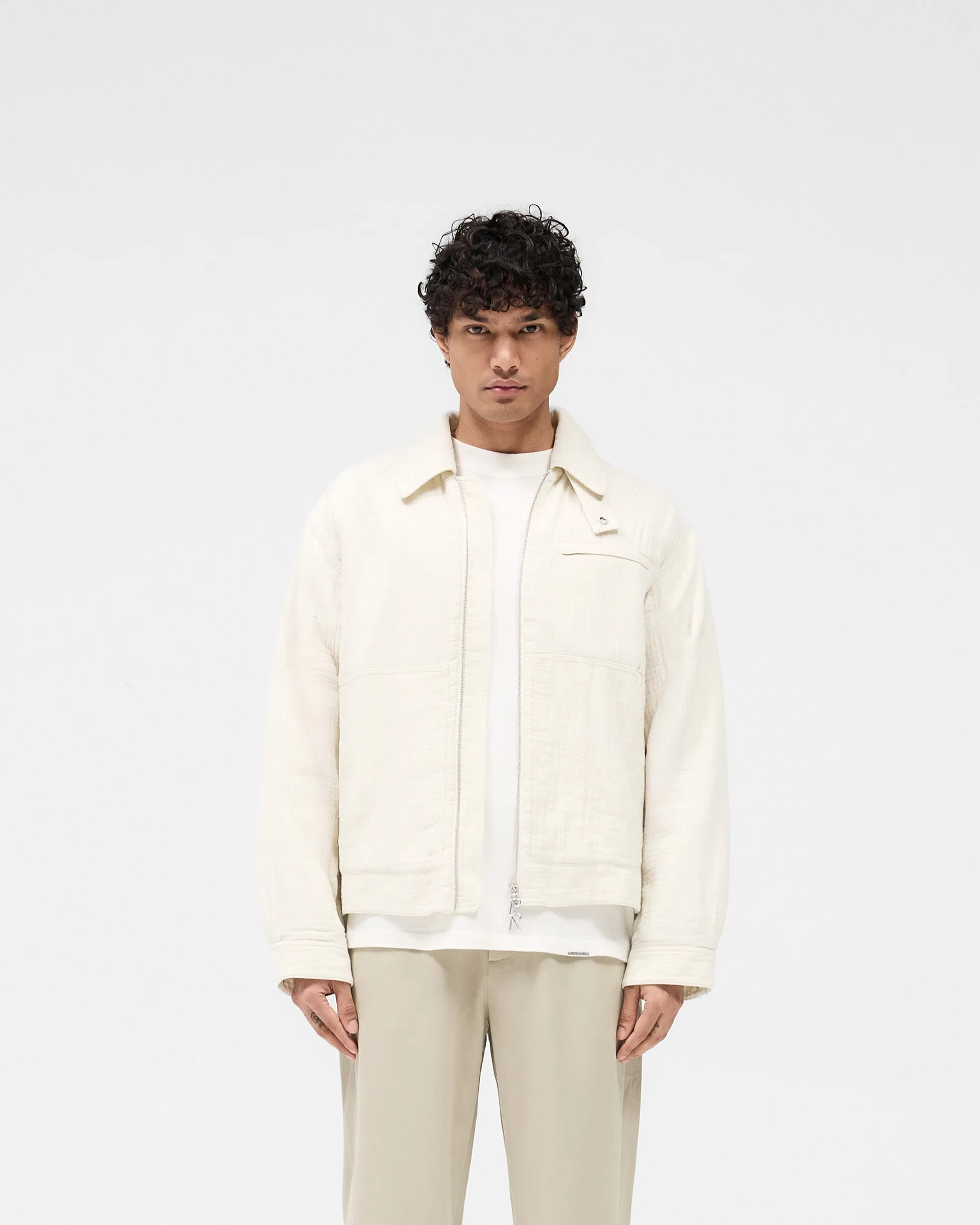 Street Explorer Fit Flexible Fiber Fill Crinkle Trucker Jacket - Ecru