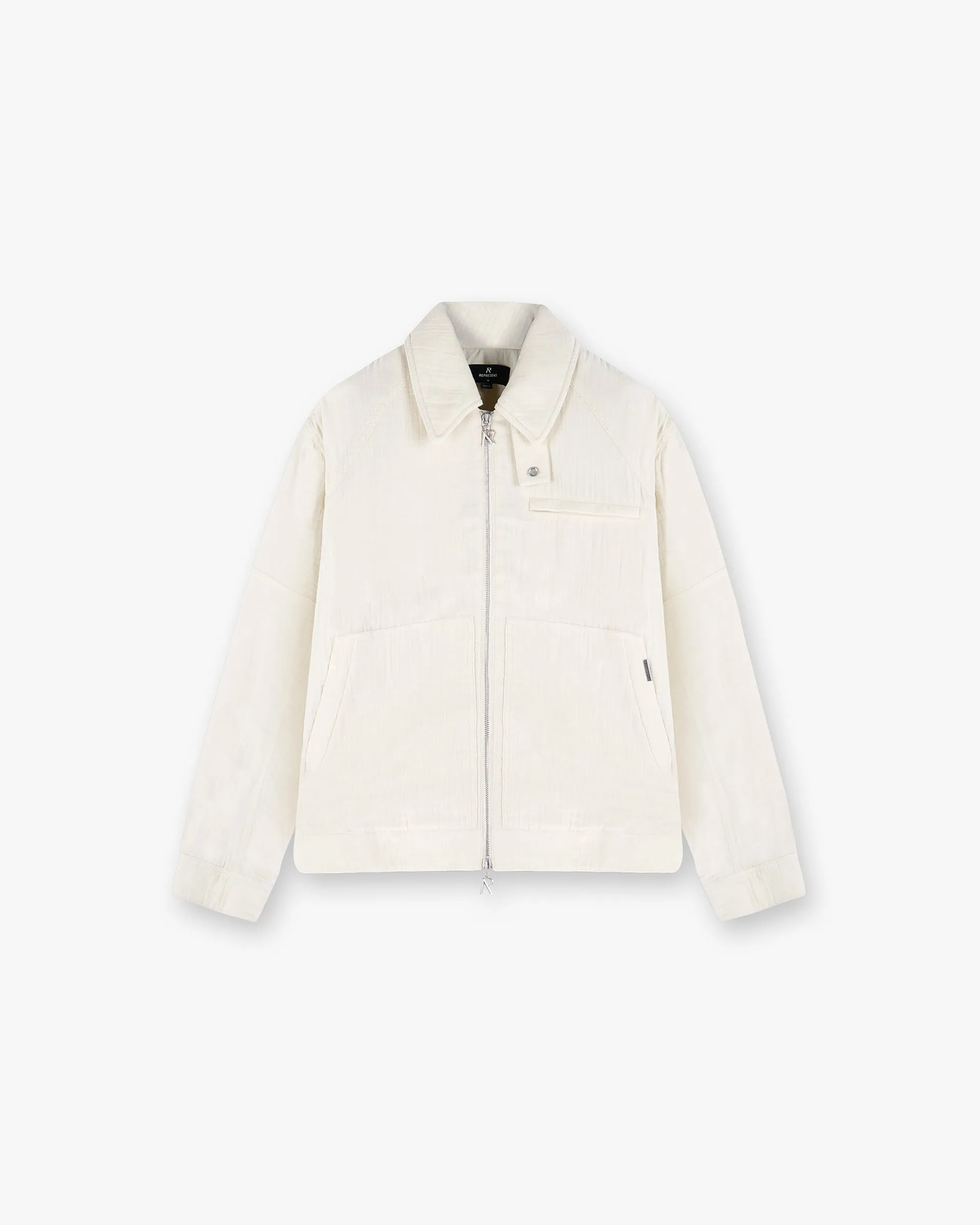 Crinkle Trucker Jacket - Ecru Modern Utility FoldableStructure