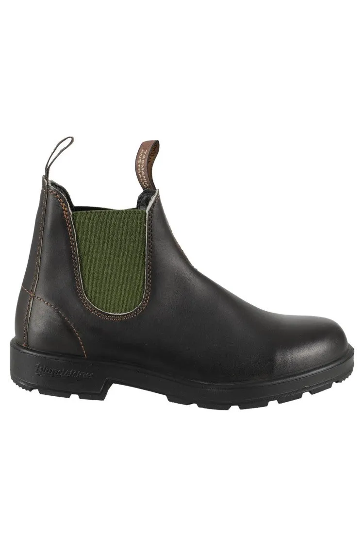 Modern Routine Comfortable Walking Leather Boots With Contrasting Olive Green Elastic Band