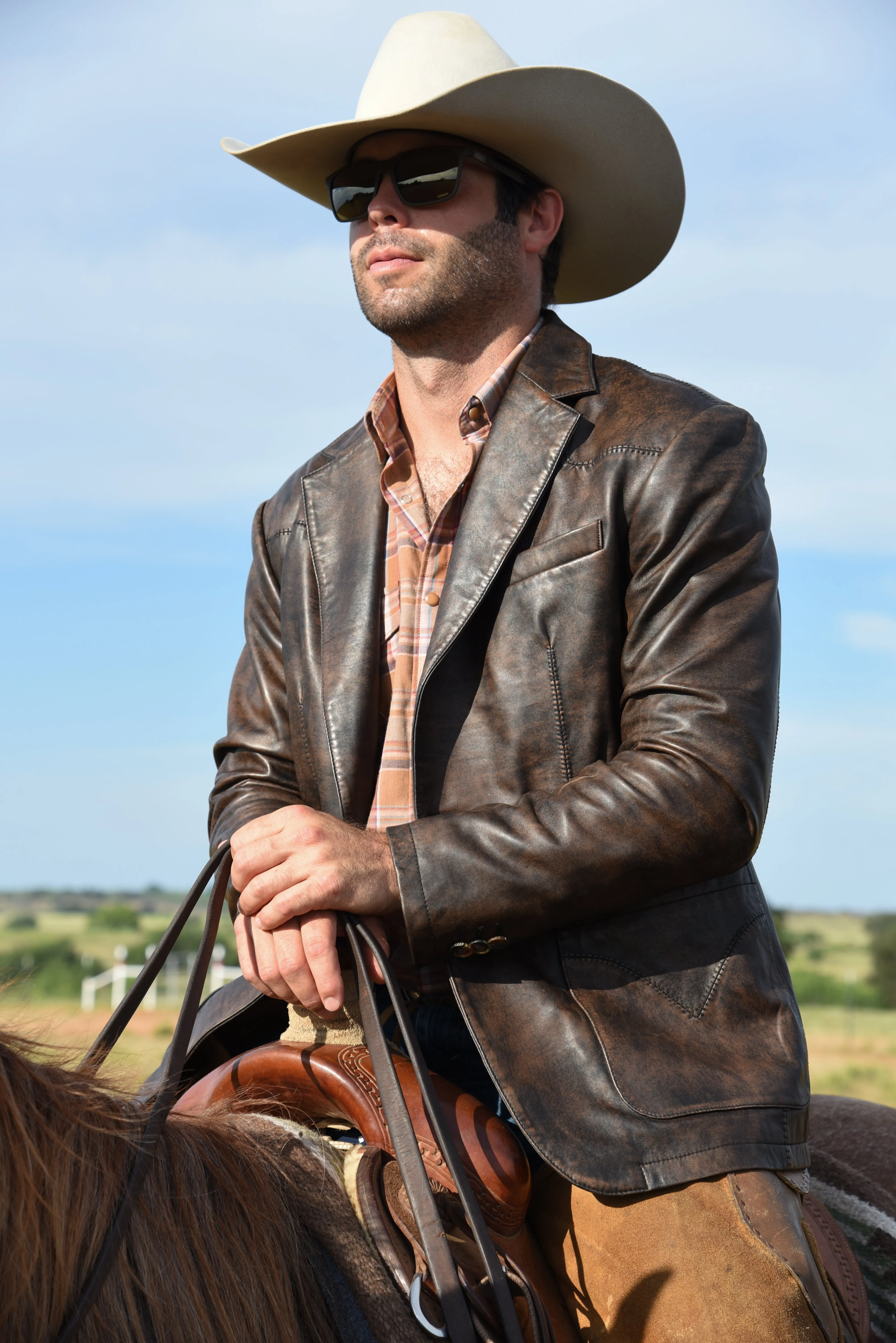 Flynt Western Men's Ranchero Distressed Leather Sport Jacket in Black-Brown Moisture Wicking Layer Heat Keep