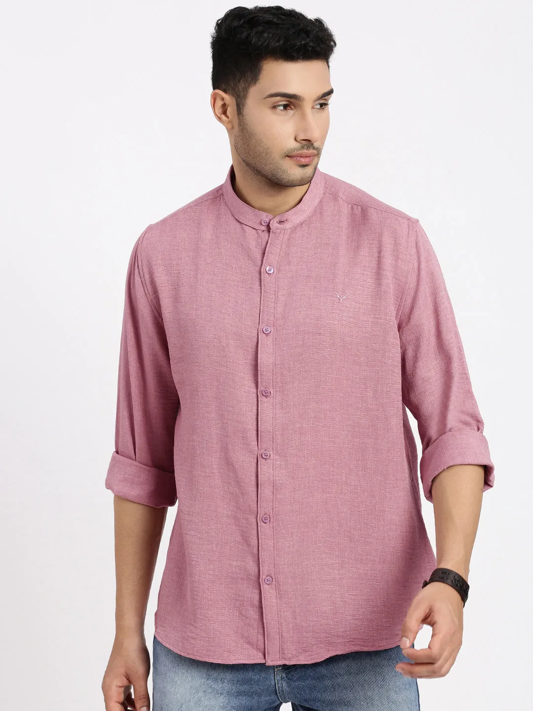 Men's Mauve Solid Slim Fit Casual Shirt AbrasionResistant