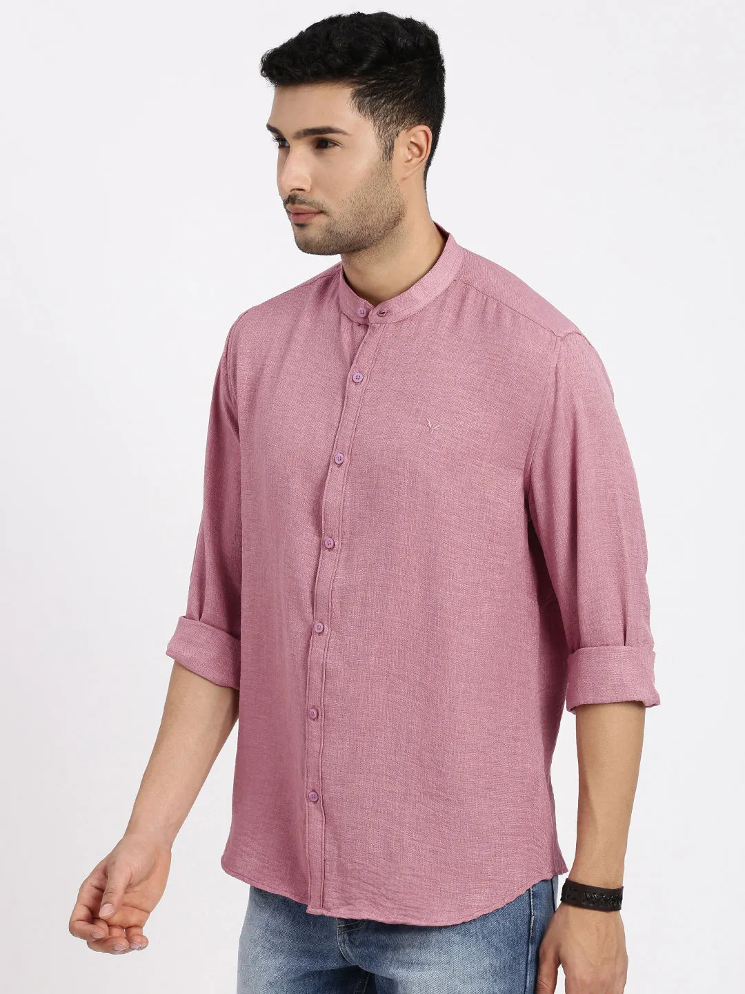 Men's Mauve Solid Slim Fit Casual Shirt Story Glow LightweightMaterial