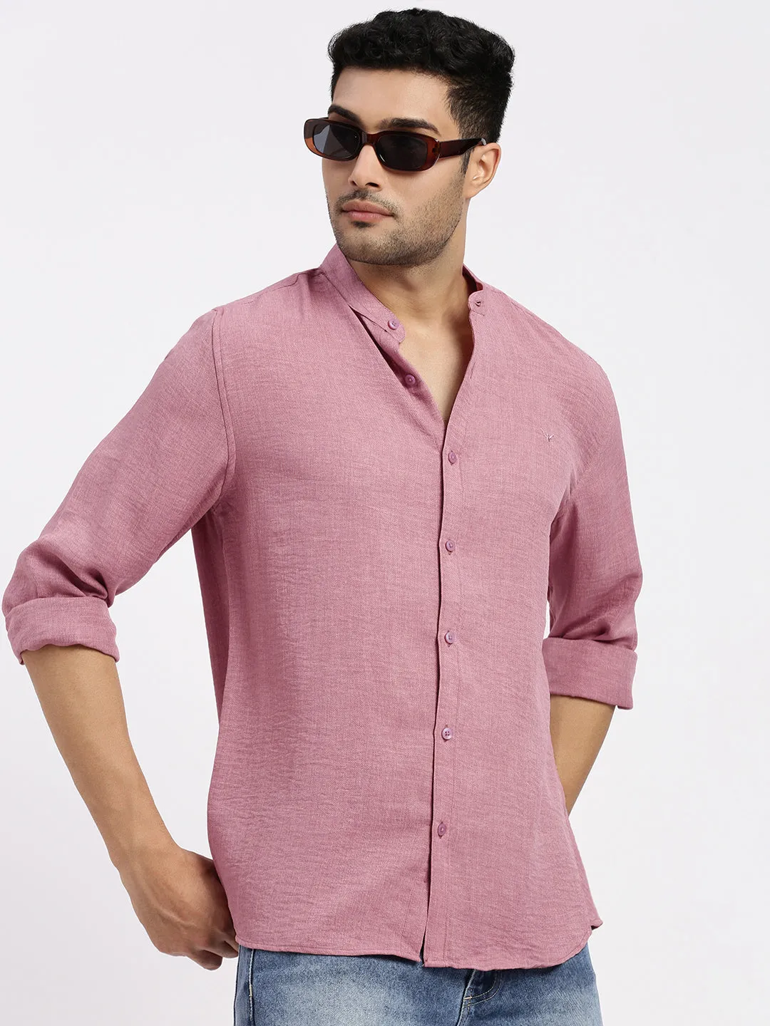 Men's Mauve Solid Slim Fit Casual Shirt NonBindingEdges Sky Mood