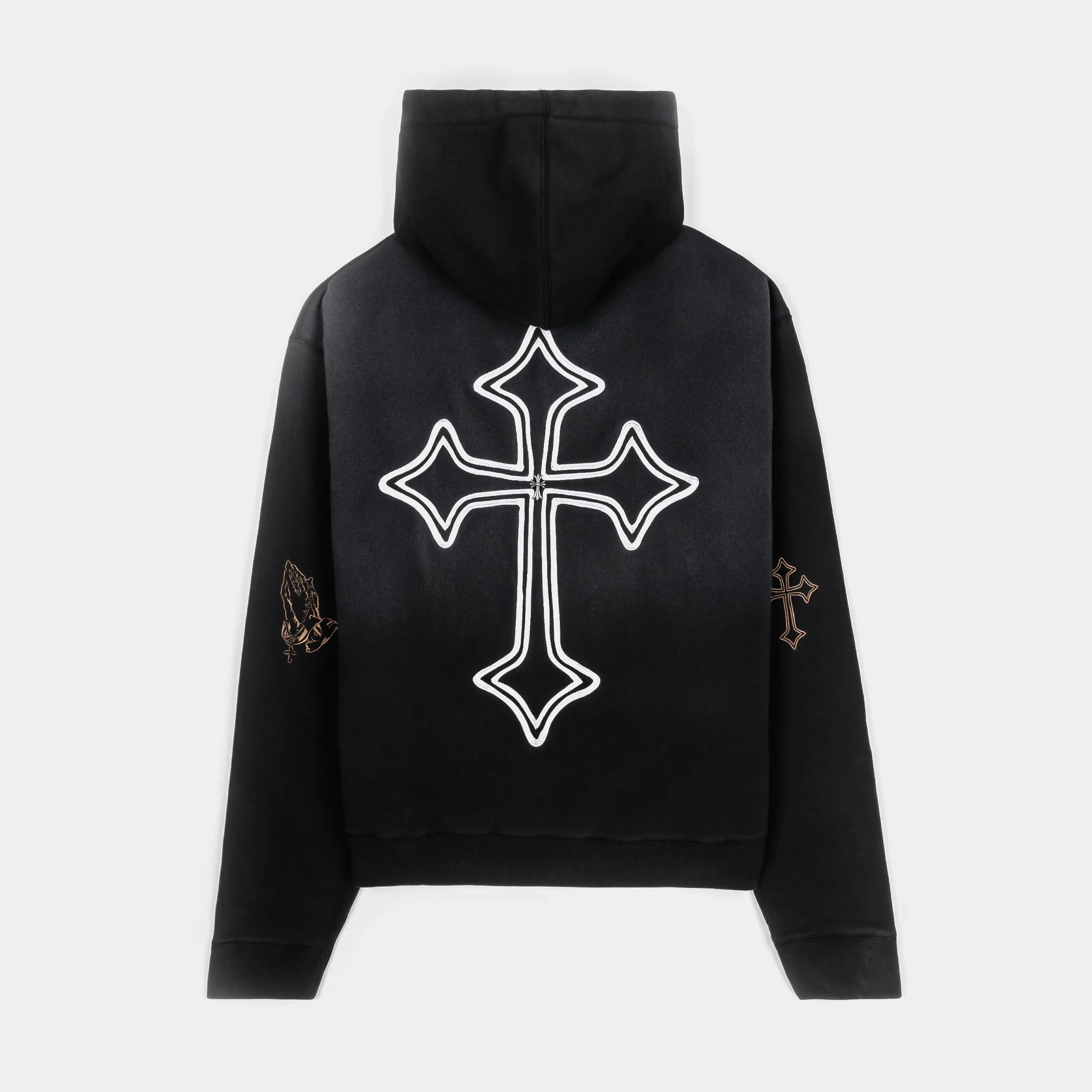 Cross Patched Washed Zip Up Mens Hoodie (Black/White) Daily Relaxed