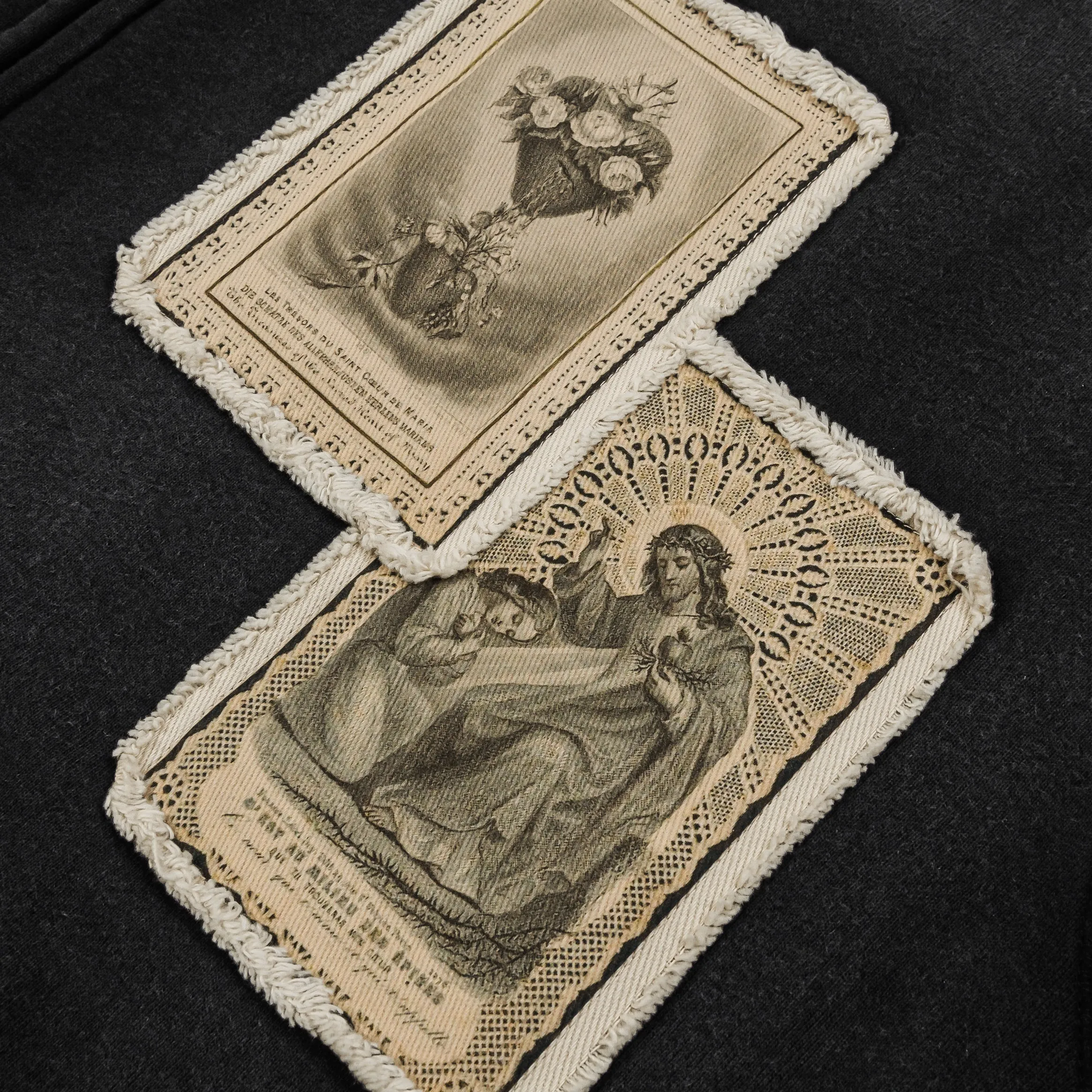 bag accents Cross Patched Washed Zip Up Mens Hoodie (Black/White)