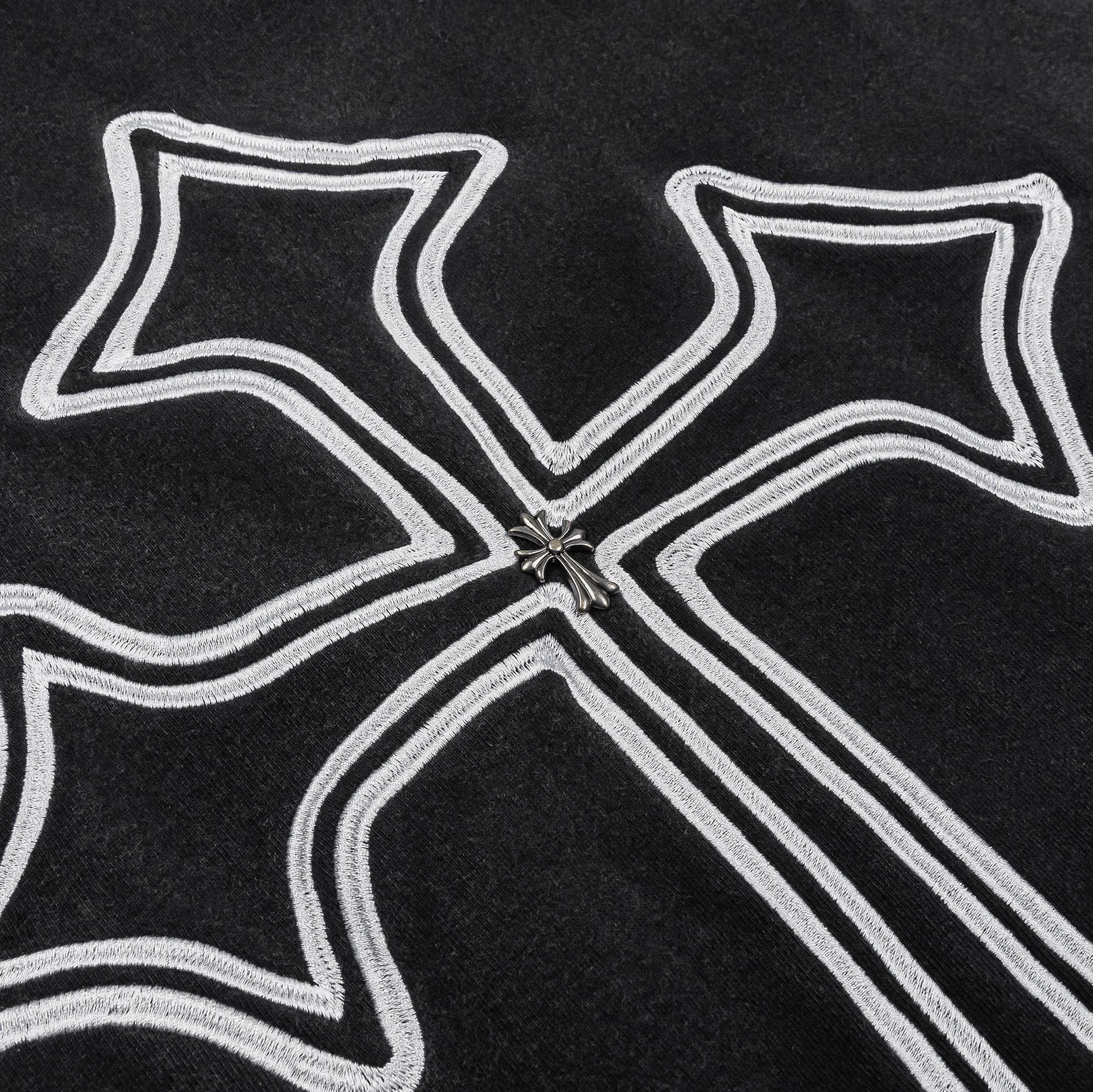 product clearance Cross Patched Washed Zip Up Mens Hoodie (Black/White)