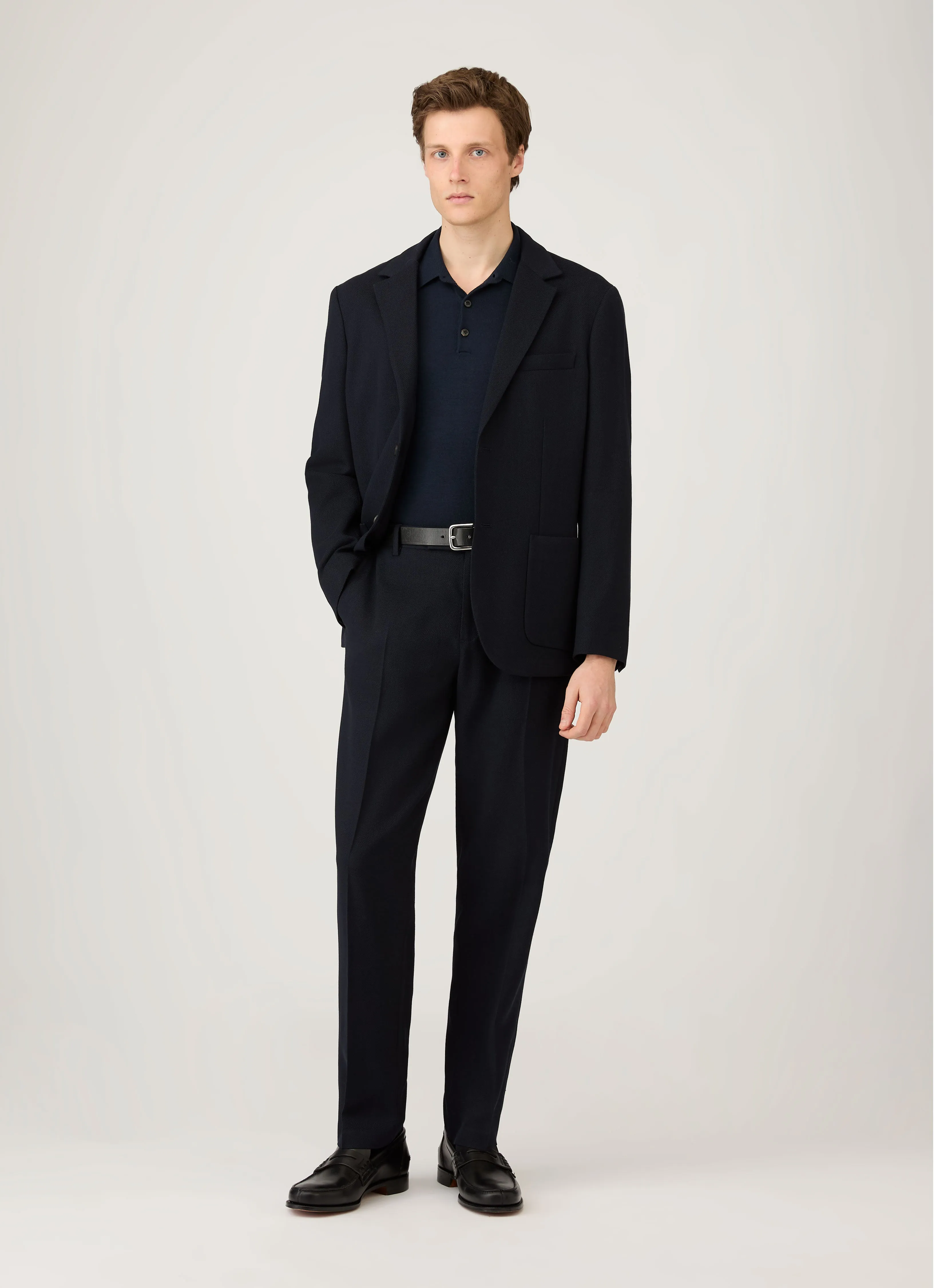 Men's Extra-Fine Merino Polo Shirt in Navy Rolled Cuffs Casual Layer